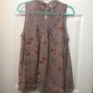 Dusty Rose Collared Lace Tank